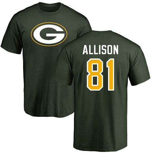 Men Green Bay Packers Green #81 Allison Geronimo Name And Number Logo Nike NFL T Shirt->green bay packers->NFL Jersey